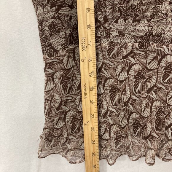 Vintage ECI New York Top size XL Brown Floral Feminine Pure Silk Baby-doll Y2K - Picture 5 of 9